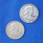 Franklin Half Dollars, Lot Of 2, 90% Silver US Coins 1949 1959