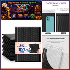 Black Bubble Mailers 4x8 100 Pack Self Seal Padded Envelopes Poly Shipping