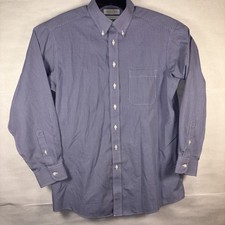Roundtree Yorke Gold Label Shirt Mens 16 1/2 34 Blue Gingham Non Iron Poplin