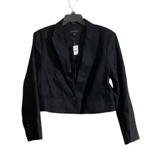 NWT Ann Taylor sz 14 linen-blend blazer black one button cropped corpcore career