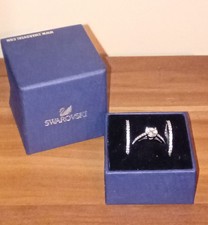 Attract Swarovski Engagement Trio Ring. White Rhodium Plated.