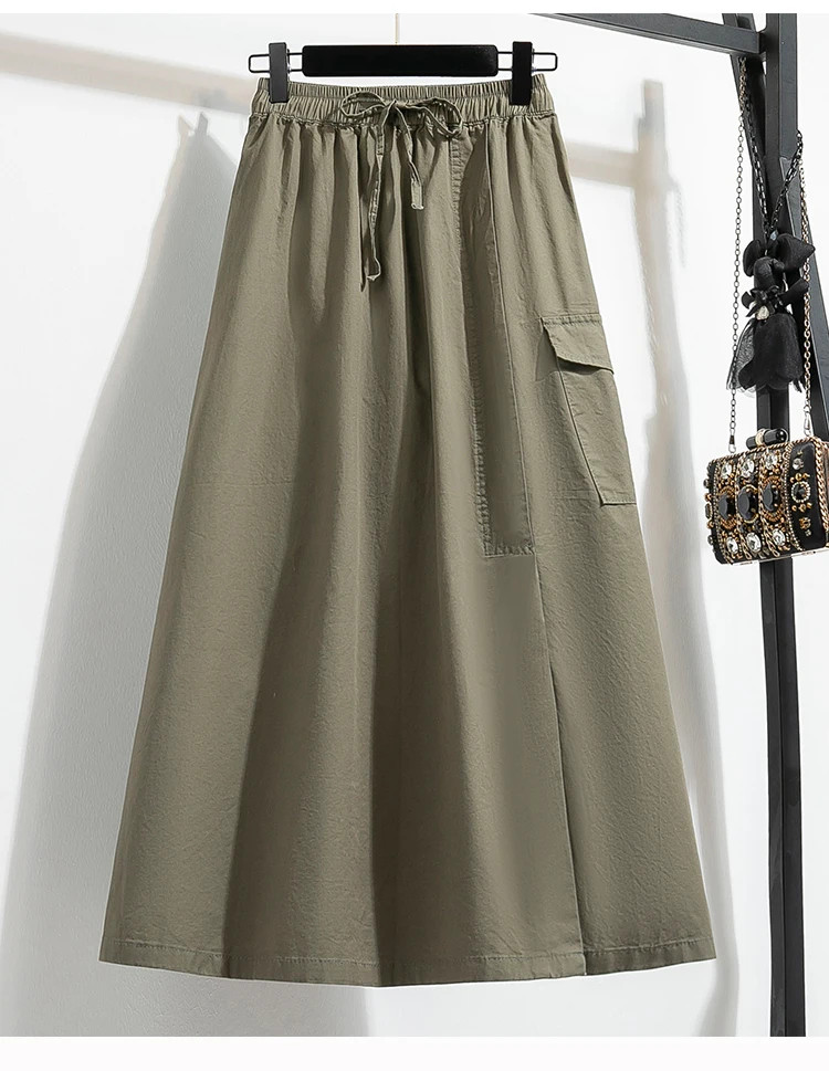 Casual High Waist vintage loose Pleated Slim A-line Long Skirts Korean Fashion S