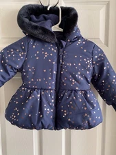 Rothschild Navy Blue Foil Heart Baby Girls Quilted Jacket Coat 24M