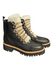 Marc Fisher LTD Izzie genuine shearling lug sole ankle boot in black leather 6M