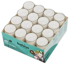  48 Unscented Tea Lights in Clear Cups - 8 Burn Hours - Premium 1 Pack 8 Hour