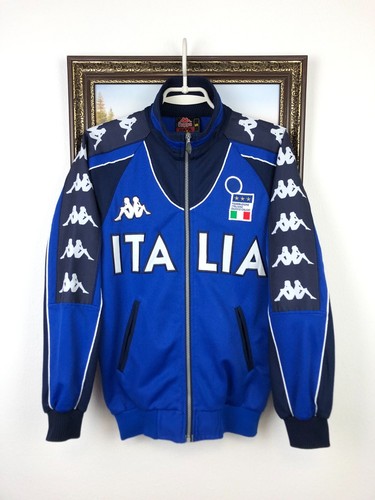 Vintage 1999 Italy Kappa Warm Up Soccer Jacket Football Track Top Blue Zip Sz S