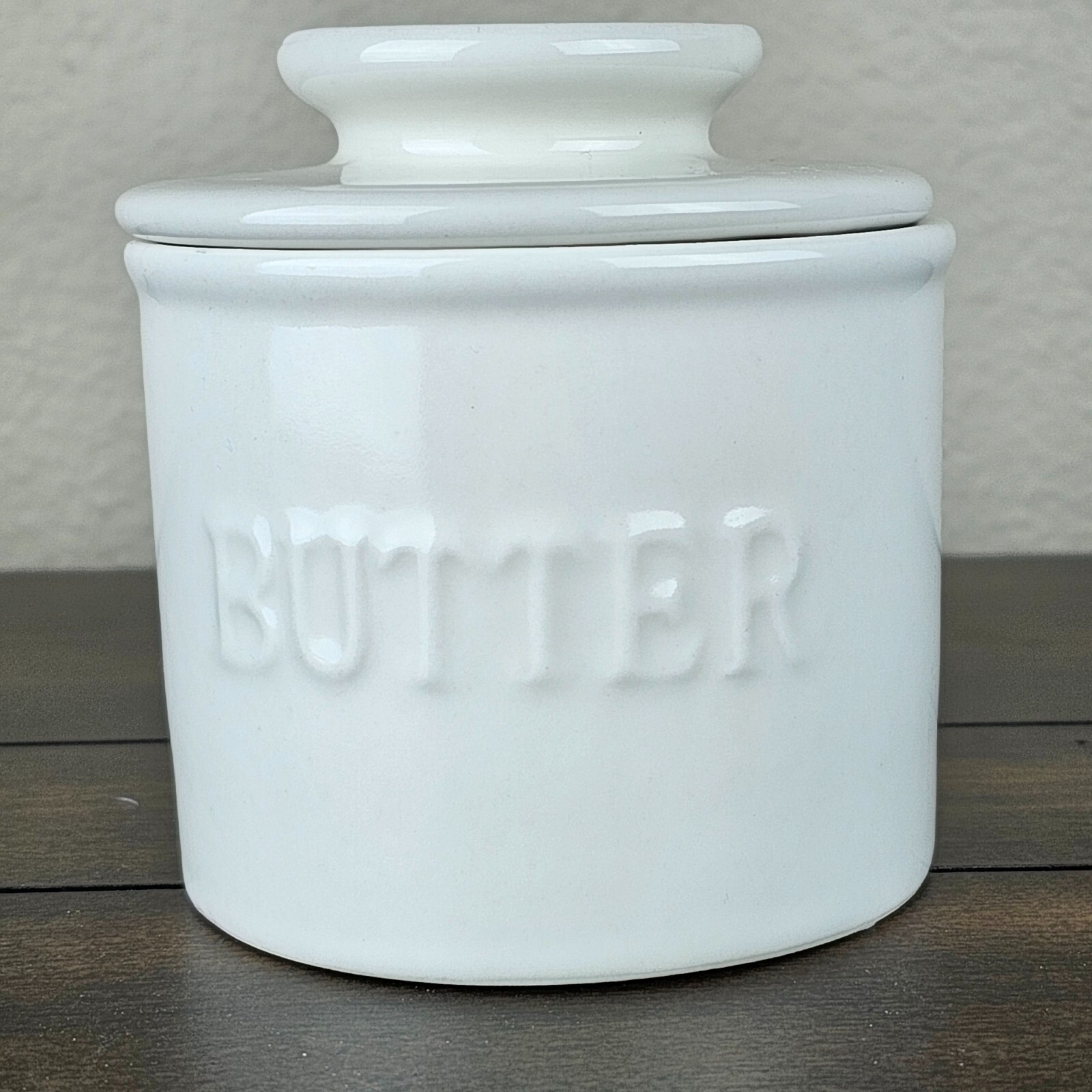 Butter Keeper Dish, French Ceramic Crock with Lid, Embossed for Soft