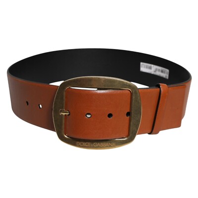 DOLCE & GABBANA Belt Brown Leather Gold Metal Buckle Classic