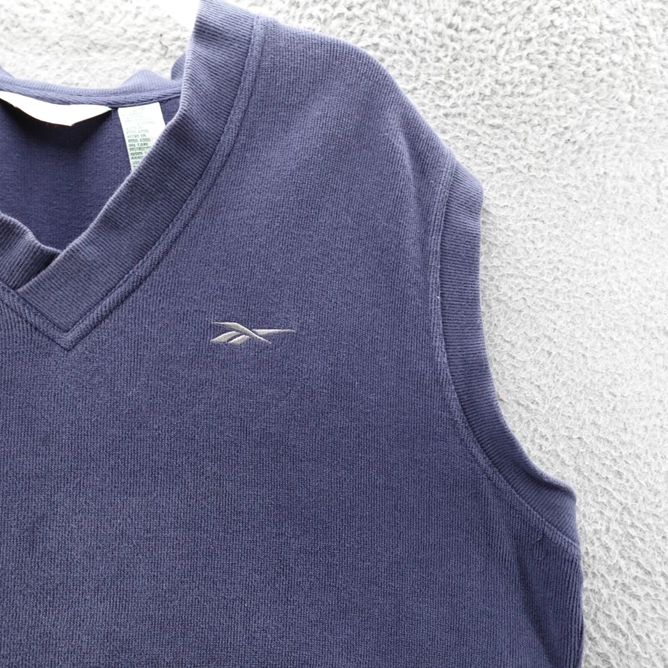 Chaleco Suéter Vintage Reebok Para Hombre Grande Azul Algodón Grueso Cuello en V Golf Foto 2 de 4