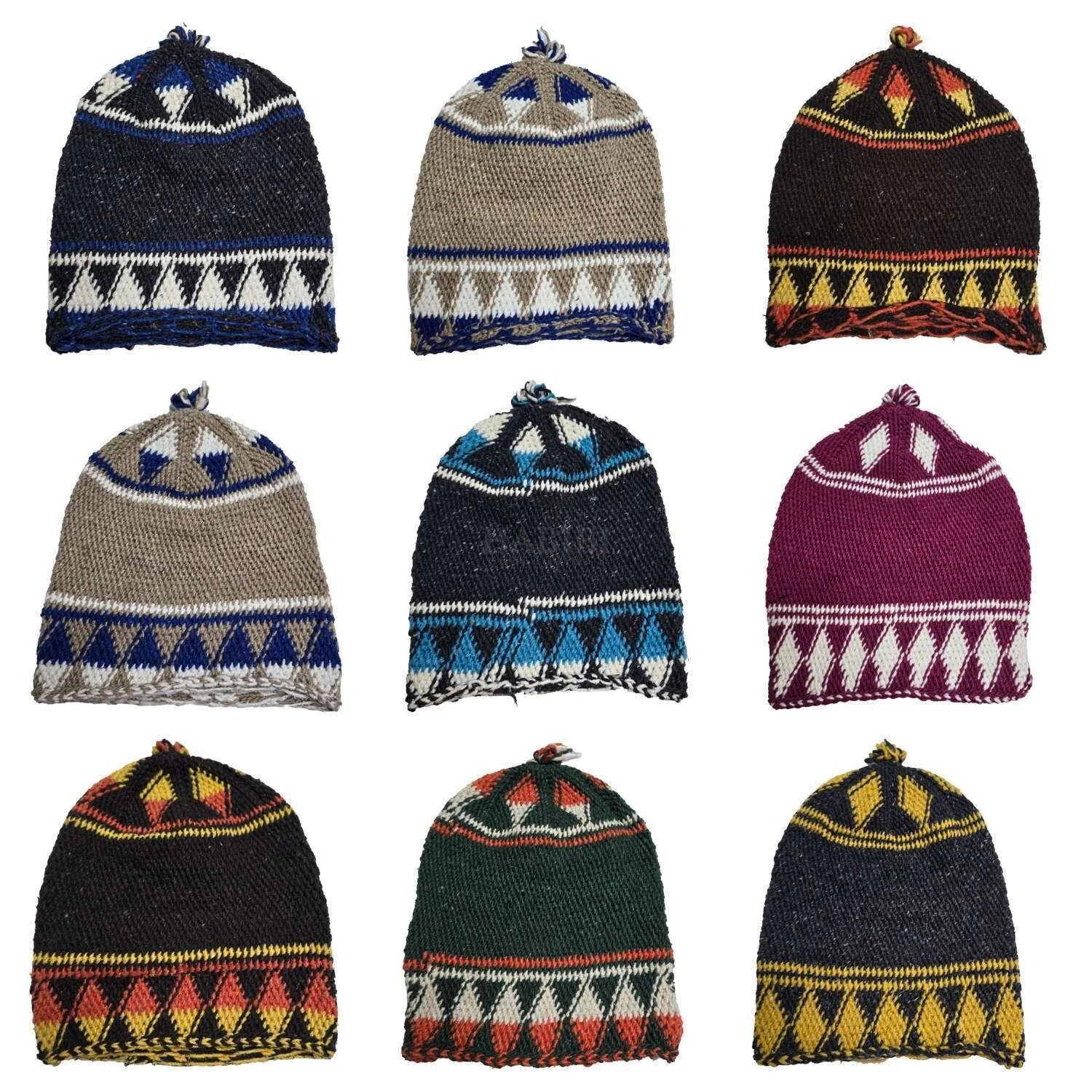 Unisex Winter Multicoloured Beanie Moroccan100% Hand Knitted Wool Hats