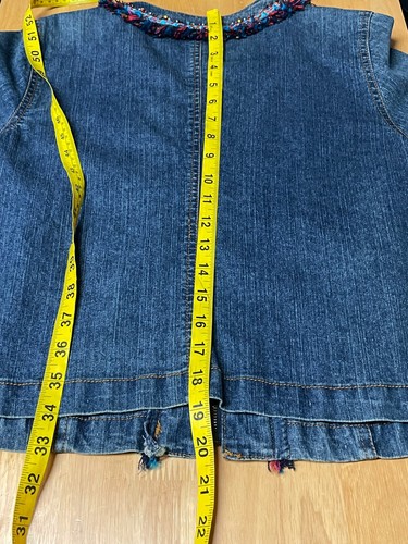 Vintage Ruby Rd. Collarless Full-Zip Beaded Fringe Denim Jacket Size 4P Petite - Picture 24 of 24