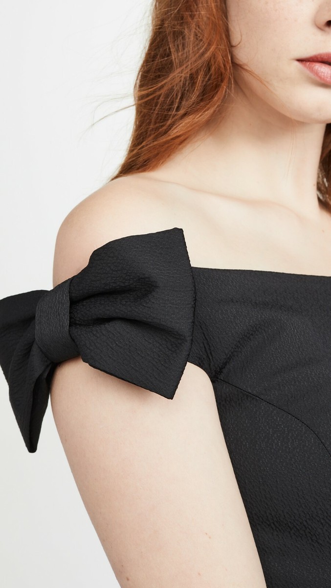 Rebecca Vallance Winslow Midi Dress black bow off shoulder Rebecca Vallance Winslow Midi Dress black bow off shoulder