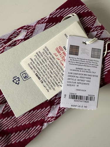 Burberry 3 Bar Socks Ripple/White L (11-12 US / 41-42 Euro) 8079927 NWT $140 - Picture 6 of 9