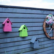 Set of 3 Colourful Wooden Bird Houses Wall Fence Mountable Garden Nesting Box