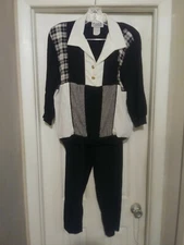 Teddi Women's Black & White 2 Piece Pant's Set Shirt Medium - Pants SZ 14