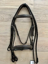 HENRI DE RIVEL PRO MONO CROWN FANCY STITCHED PADDED BRIDLE HAVANA HORSE FULL