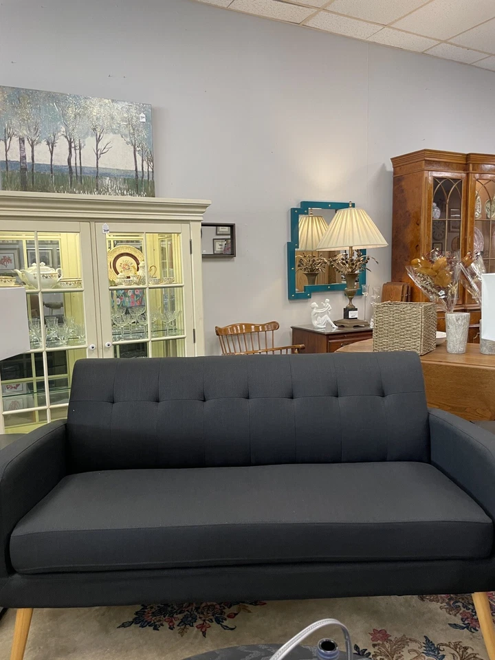 免费送货黑色亚麻布沙发 — 第 3/3 张图片