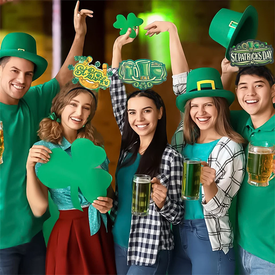 9 un. Diademas Día de San Patricio Prendas para la cabeza Accesorios irlandeses verdes para mujeres hombres Foto 3 de 4