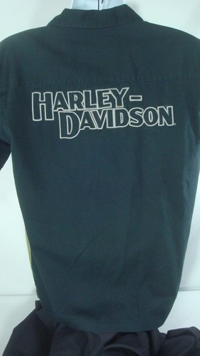 Harley Davidson M Black Green Button Front Shirt Motor Cycle Hog Bike Ride Patch - Picture 9 of 12