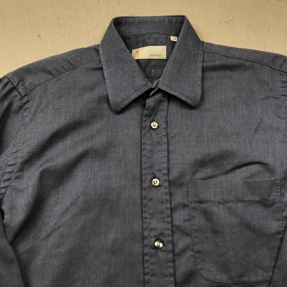Camisa masculina Missoni 15 1/2 39 azul algodão designer Itália punho de cano com botão - Imagem 2 de 4