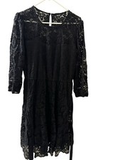 Simply Vera Vera Wang Black/Charcoal Faux Wrap Dress Sheer Lace Hem Size XL EUC