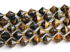 8MM Genuine Natural Yellow Black Tiger eye Beads AA Bicone Faceted Loose Beads