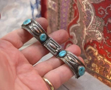 Vintage Navajo Sterling 2 Piece Kingman Mine Turquoise Watchband 4 1/8"