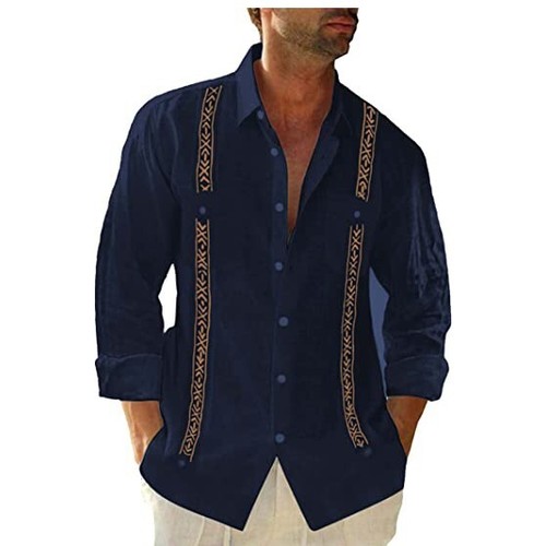 Men's Guayabera Cuban Beach Wedding Short Sleeve Button Up Casual Dress Shirt - Picture 7 of 20