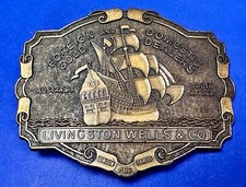 Livingston Wells  Bank Co - Foreign Gold Different Boat Vintage Belt Buckle