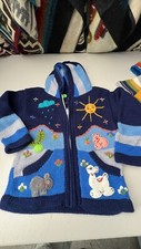 Kids Ethic Alpaca Cotton Knit Handmade In Ecuador Zip Hood Sweater Jacket Size 7