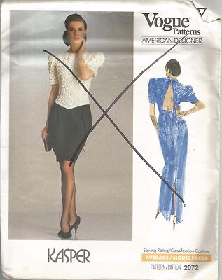 Vogue Designer Sewing Pattern 2072, Kasper, Dress in 2 Lengths, Size 6-10, Uncut