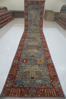 4 x 18 ft Blue Bakshaish Tree of Life Afghan Hand knotted Wide Runner Rug