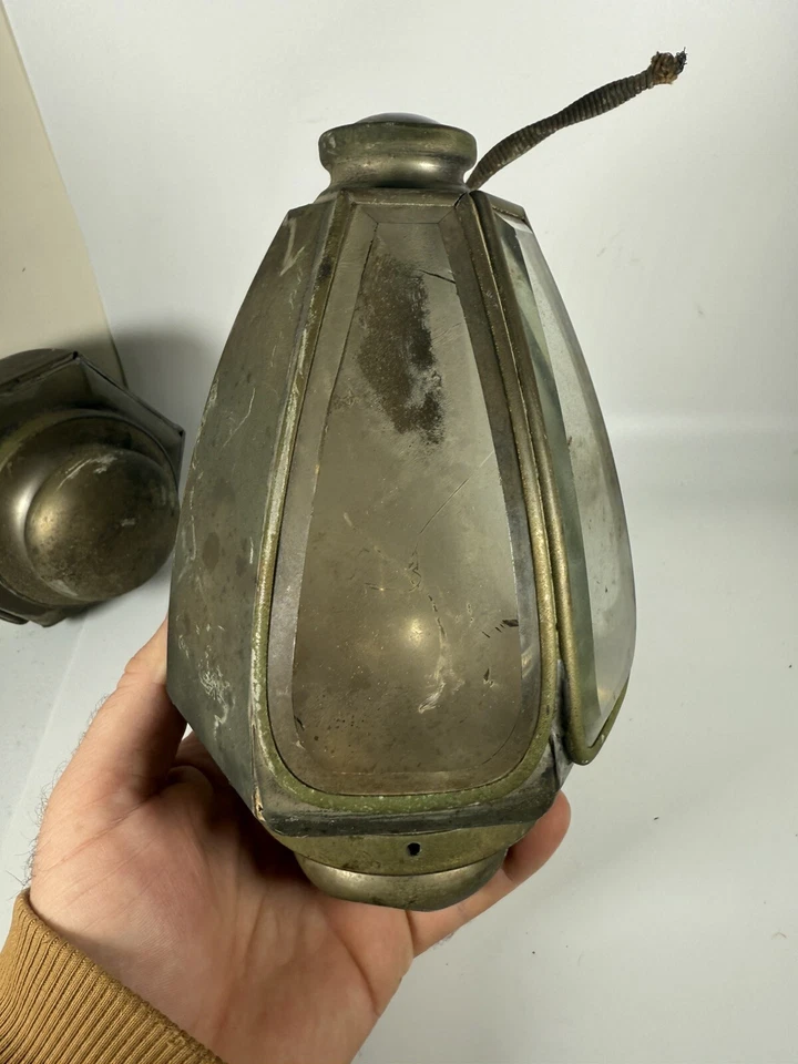 古董一对马车或门廊灯黄铜玻璃 — 第 4/4 张图片