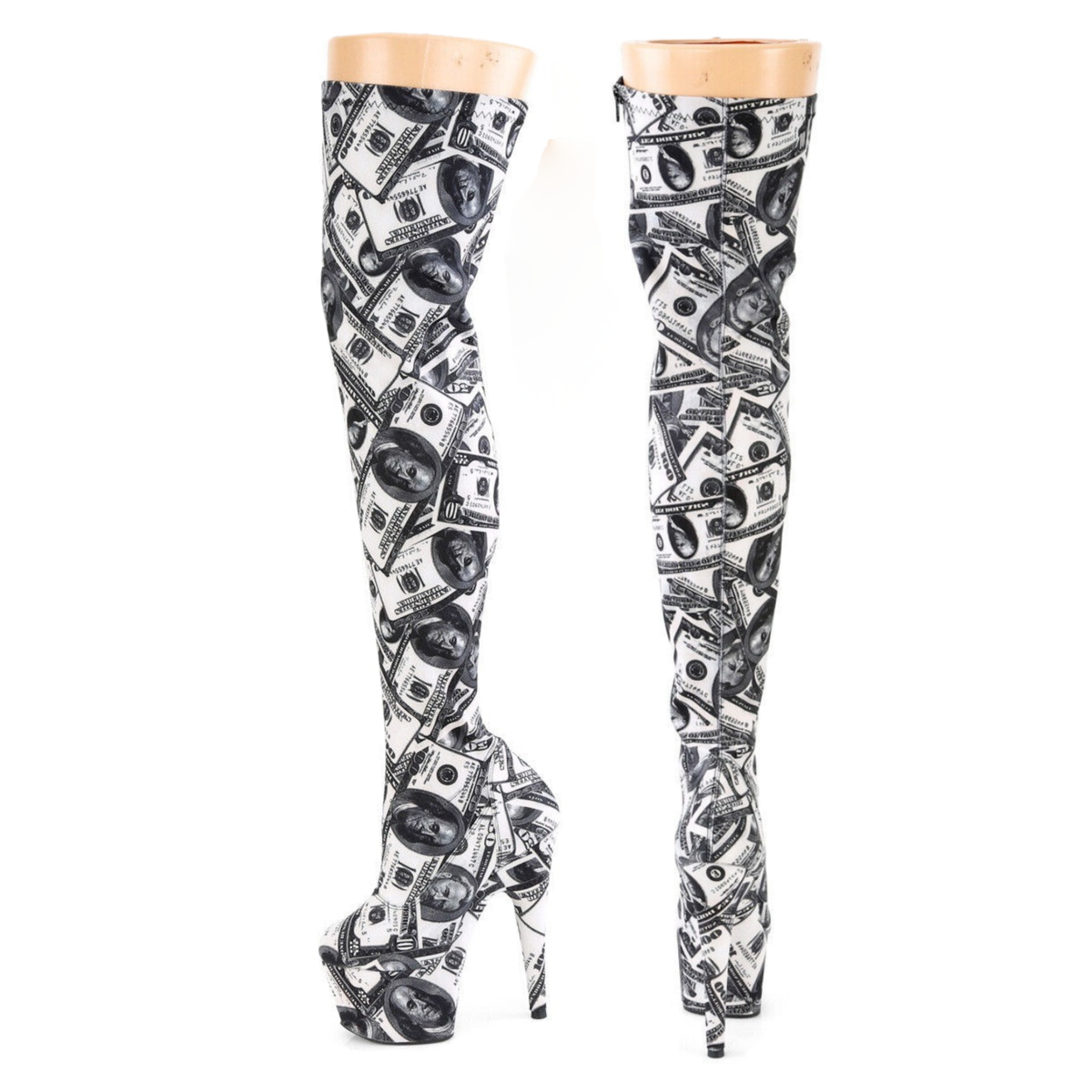 Adore 3000DP Money Print Stretch Thigh High Platform 7