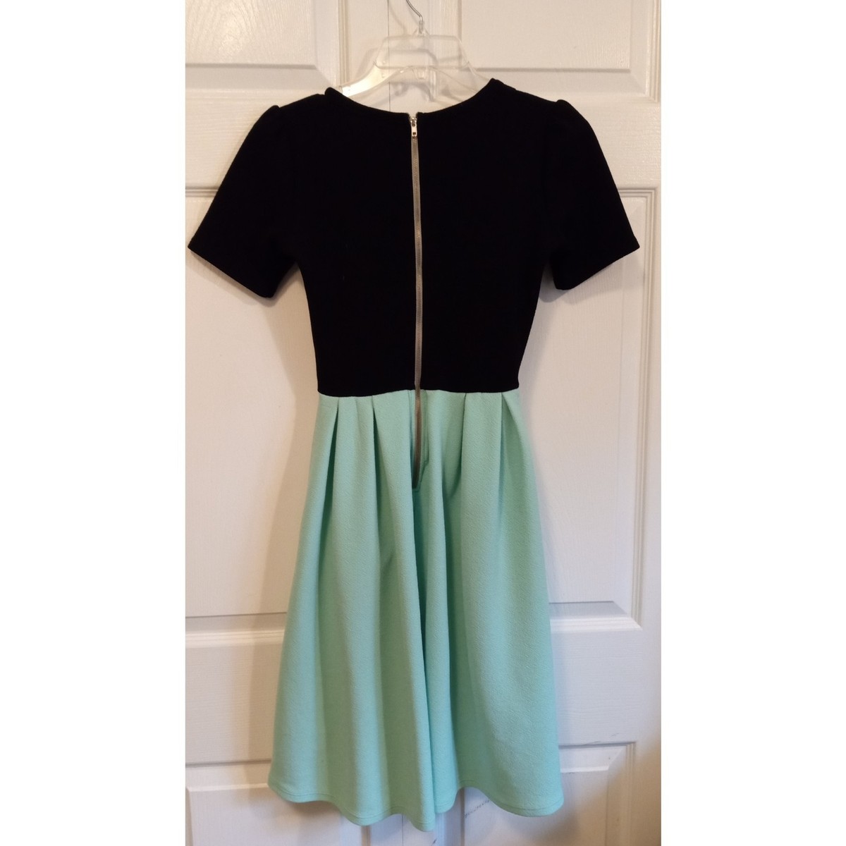 Lularoe black and teal fit and flare zip back dress