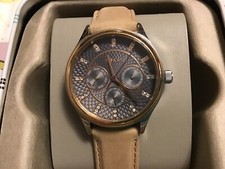 WOMENS FOSSIL BQ3170 MULTIFUNCTIONAL WATCH STAINLESS STEEL CASE LEATHER BAND GEM
