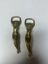 brass   (Lot Of 2) Lady Bottle Opener Vtg