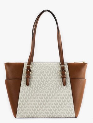 MICHAEL KORS Charlotte Large Logo and Leather Top-Zip Tote Bag | eBay