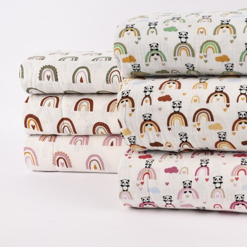 Double Gauze Musselin glatt Regenbogen Panda Wolken weiß braun ocker blau 1,30m - Bild 7 von 7