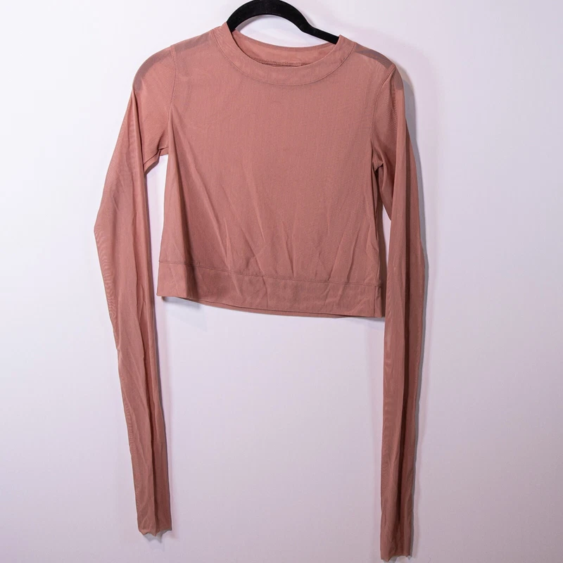 alo-yoga semi sheer mesh crew neck long sleeve shirt