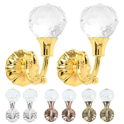 2p Curtain Tie Backs Holdback Hooks Metal Crystal Glass Wall Hanger Holder - Picture 5 of 25