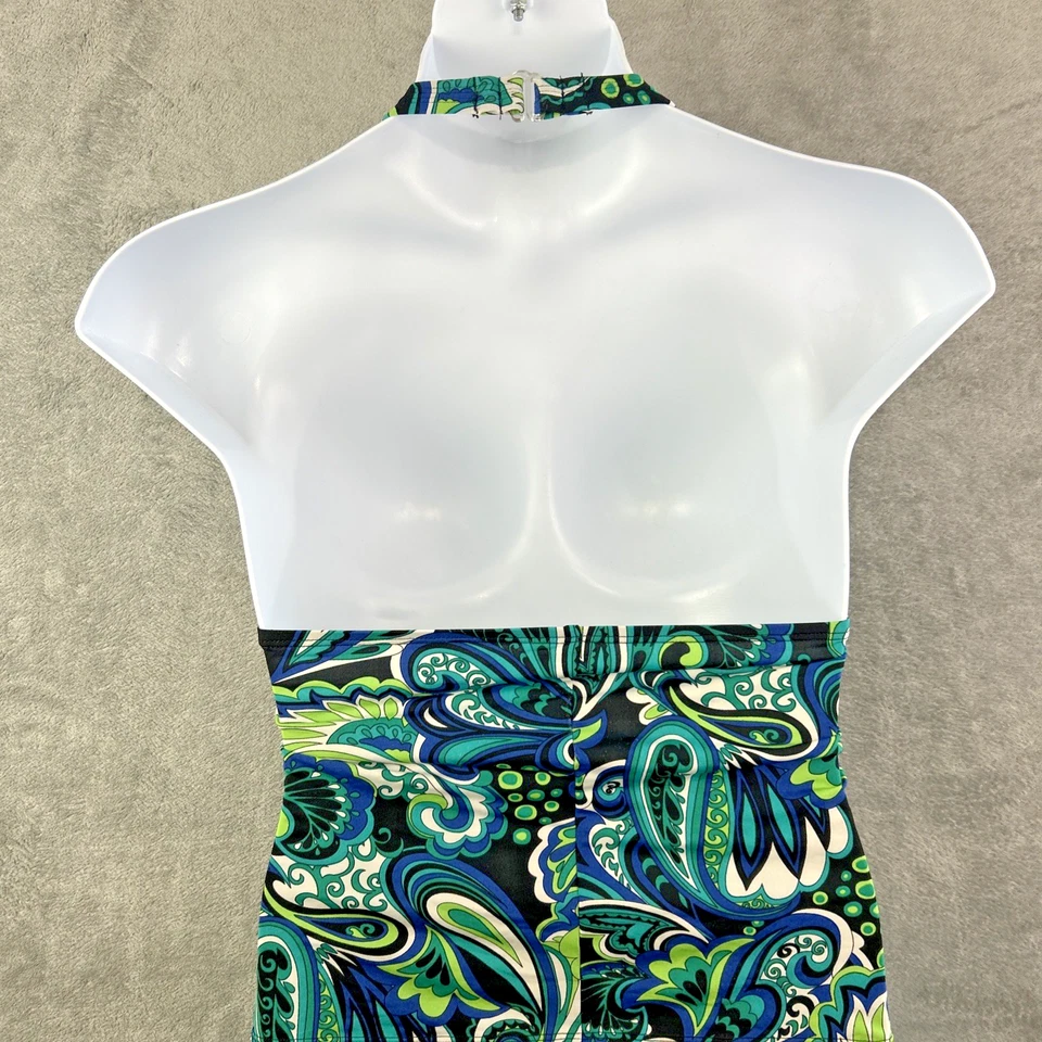 速比涛泳装上衣女士 10 码坦基尼蓝色绿色佩斯利娃娃吊带 — 第 3/4 张图片