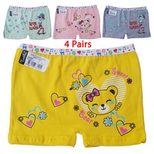 4 Pairs Girls Boxers Shorts Quality 100% Cotton Underwear Kids Colourful Trunks