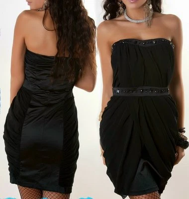 SeXy Miss Damen Glamour Steine Bandeau Chiffon Mini Kleid Edel 34 36 38 schwarz - Bild 1 von 3