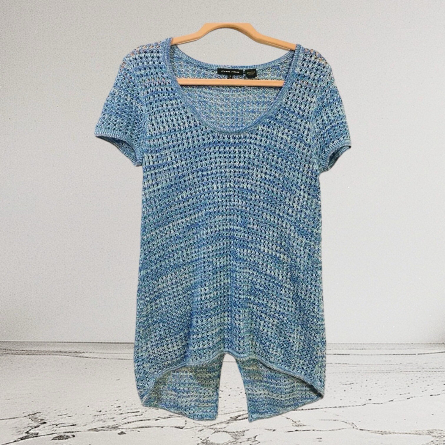 Jeanne Pierre Short Sleeve Split Back Sweater Women’s Size Small Open Knit