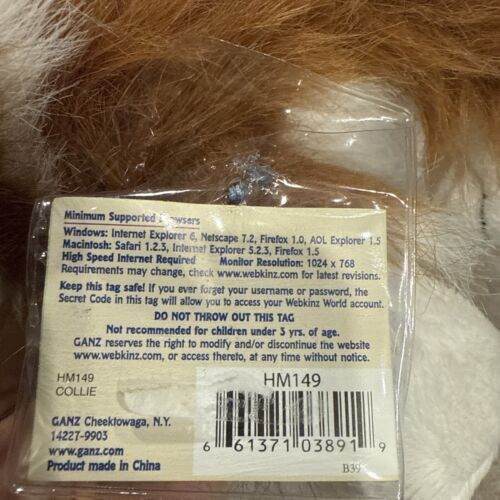 Ganz Webkins Plush Collie HM 149 Dog Brown White Stuffed Assume Code Was Used - Picture 3 of 10