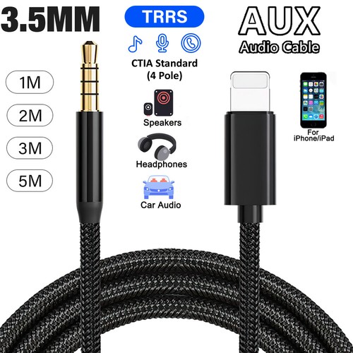 For iPhone to 3.5mm Plug Aux Cable Braided Cord Car Stereo Audio Music Adapter - Picture 11 of 12