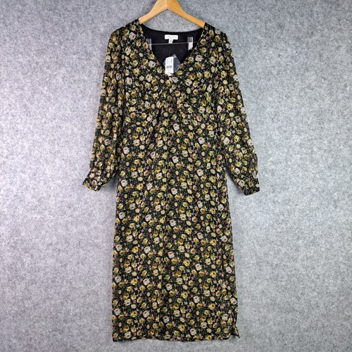 Topshop Dress Womens 10 Black Yellow Floral V Neck Long Sleeve NEW NWT 6188 - Picture 3 of 17