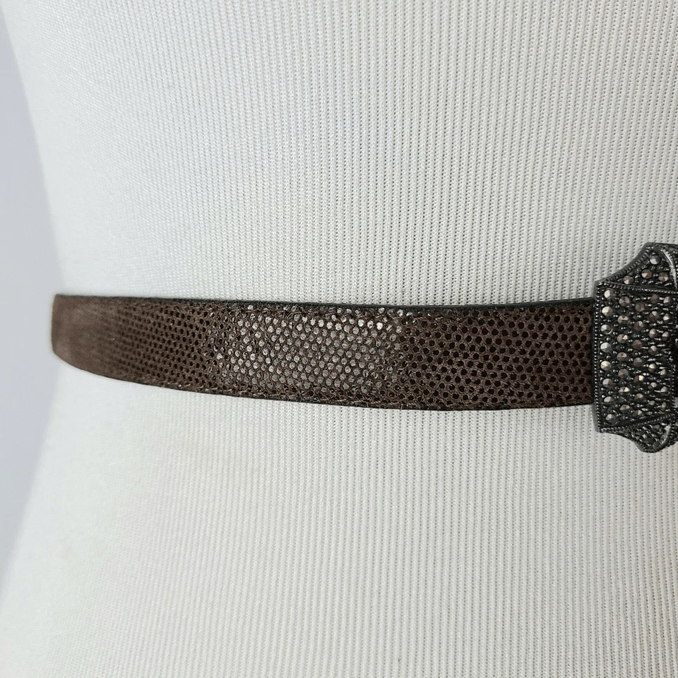 Cinturón Judith Jack Mujer Grande Plata Esterlina Marcasita Hebilla Gamuza-Leer Foto 3 de 4