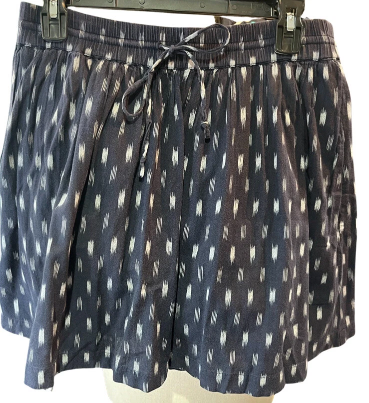 MADEWELL Navy Cotton Ikat Print Drawstring Mini Skirt w Pockets Sz S Elastic